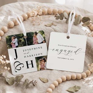 Ornement En Métal Cadeau de photo de fiançailles à monogramme modern