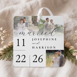 Ornement En Métal Cadeau de photo de mariage avec écriture moderne p