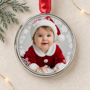 Ornement En Métal Cadeau photo bébé flocon de neige blanc élégant
