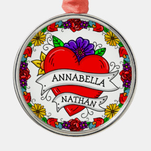 Ornement En Métal Cadeau romantique à deux   Art du style tatouage