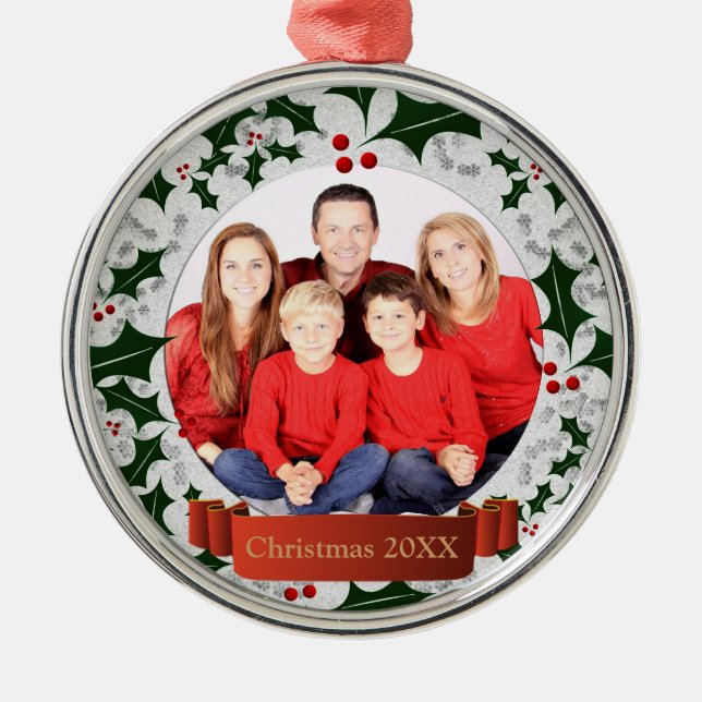 Ornement En Métal Cadre photo Frost et Holly Wreath (Devant)