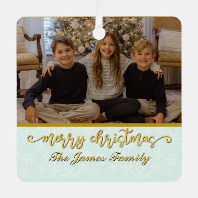 Ornement En Métal Cadre photo personnalisé Joyeux Noël & Nouvel An H (Recto)