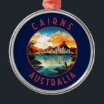 Ornement En Métal Cairns Australia Retro Cercle en détresse<br><div class="desc">Cairns design de déplacement vectoriel rétro. Cairns est une ville du Queensland,  en Australie,  sur la côte nord-est tropicale du Far North Queensland. Fondé en 1876,  il est considéré comme la porte d'entrée de la Grande Barrière de Corail d'Australie et de la forêt tropicale humide des Tropiques.</div>