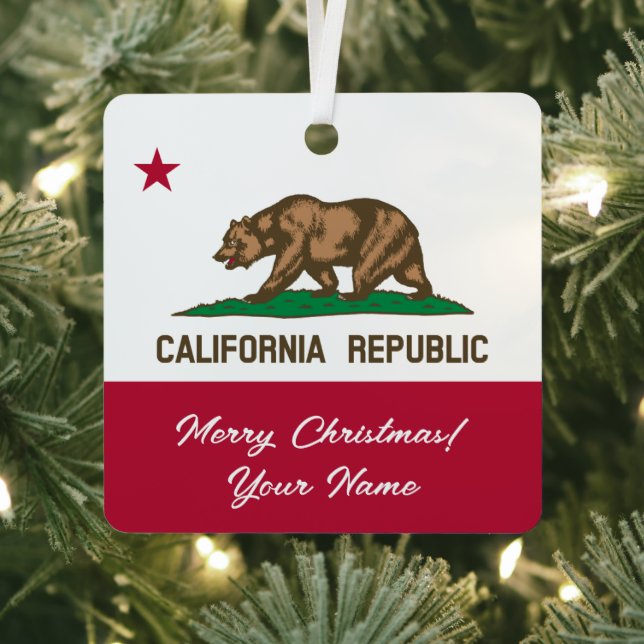 Ornement En Métal California Republic state flag custom Christmas (Insitu)