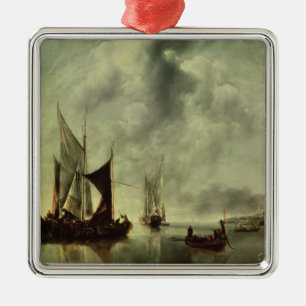 Ornement En Métal Calme ou, bateaux près de la côte, après 1651
