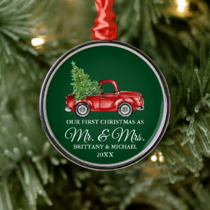 Ornement En Métal Camion vintage Premier Noël M. et Mme Green