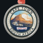 Ornement En Métal Cape Town Afrique du Sud Insigne d'art de voyage<br><div class="desc">Design de voyage vectoriel rétro du Cap. Le Cap est une ville portuaire sur la côte sud-ouest de l'Afrique du Sud,  sur une péninsule sous l'imposante montagne de la Table.</div>