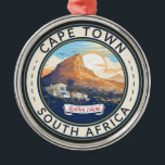 Ornement En Métal Cape Town Afrique du Sud Insigne d'art de voyage<br><div class="desc">Design de voyage vectoriel rétro du Cap. Le Cap est une ville portuaire sur la côte sud-ouest de l'Afrique du Sud,  sur une péninsule sous l'imposante montagne de la Table.</div>