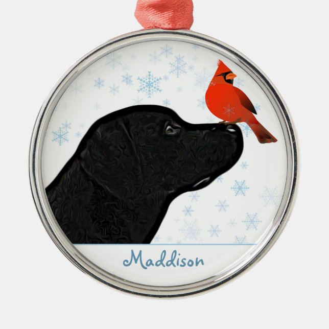 Ornement En Métal Cardinal de Noël du Labrador noir - Chien mignon (Devant)