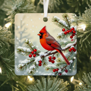 Ornement En Métal Cardinaux de Noël recto verso