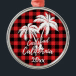 Ornement En Métal Carlsbad California Beach Palm Tree Red Plaid<br><div class="desc">Carlsbad California Beach Palm Tree Red Plaid Orament</div>