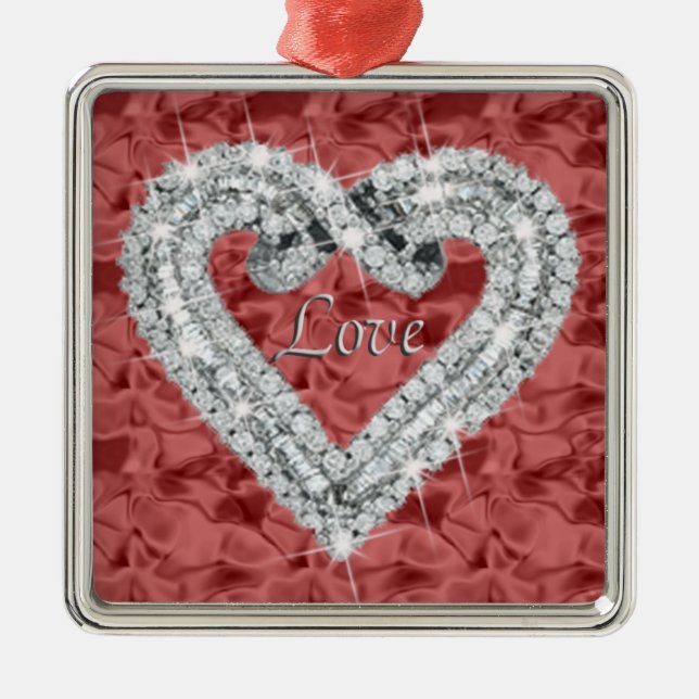 Ornement En Métal Carré rouge Love Diamond Heart Ornament (Devant)