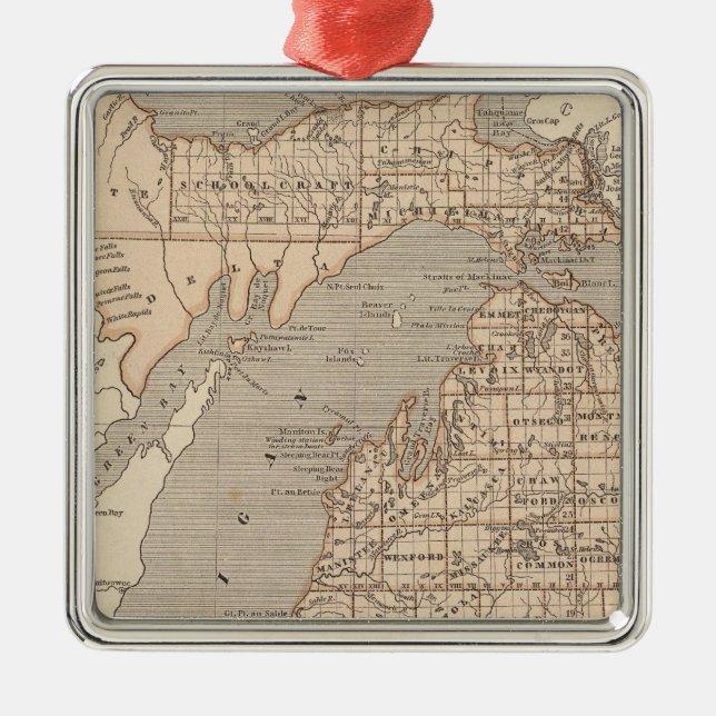 Ornement En Métal Carte Atlas du Michigan (Devant)