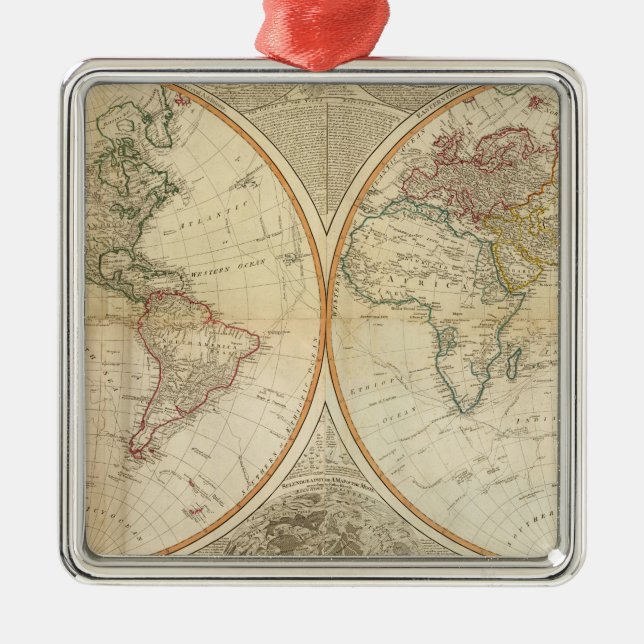 Ornement En Métal Carte couleur de main composée du monde (Devant)