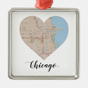 Ornement En Métal Carte de coeur de Chicago