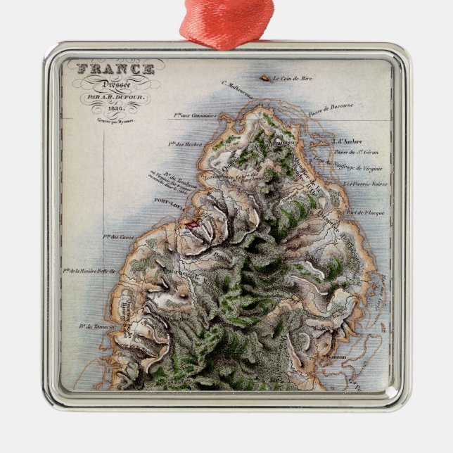 Ornement En Métal Carte des Îles Maurice, illustration 'Paul et (Devant)