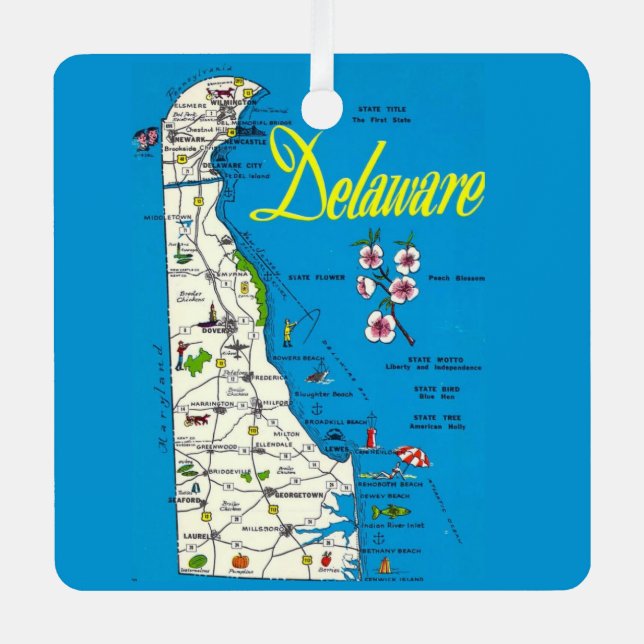 Ornement En Métal Carte du Delaware très bleu (Recto)