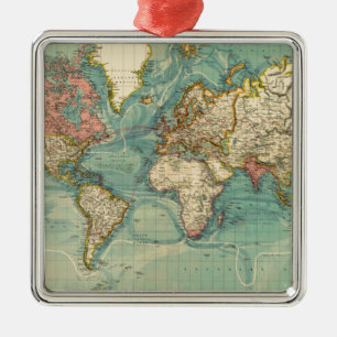 Ornement En Métal Carte du monde vintage
