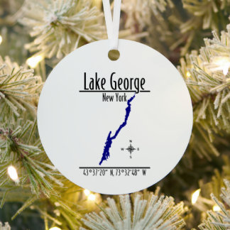 Ornement En Métal Carte du rivage du lac George à New York sur un ce