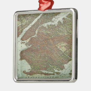 Ornement En Métal Carte Vintage de Brooklyn NY (1908)