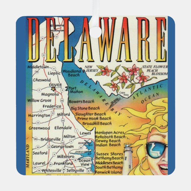 Ornement En Métal Carte vintage Delaware (Recto)