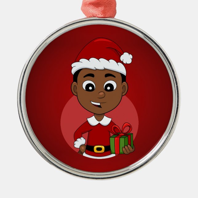 Ornement En Métal Carton Cute African American Christmas boy (Devant)