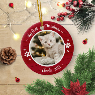 Ornement En Métal Cat Pet First Christmas Simple Photo Rustique