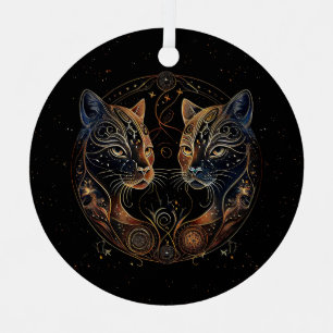 Ornement En Métal Cercle Félin Artistique Chats Jumeaux