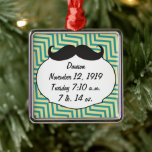 Ornement En Métal Chalkboard Mr Jaune et Green Zigzag Chevron<br><div class="desc">Chalkboard Mr Yellow and Turquoise Baby Stats</div>