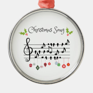 Ornement En Métal Chanson de Noël Notes de Musique Oiseaux et Houx