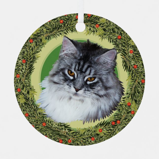 Ornement En Métal Chat à coon XMas Wreath Maine (Recto)