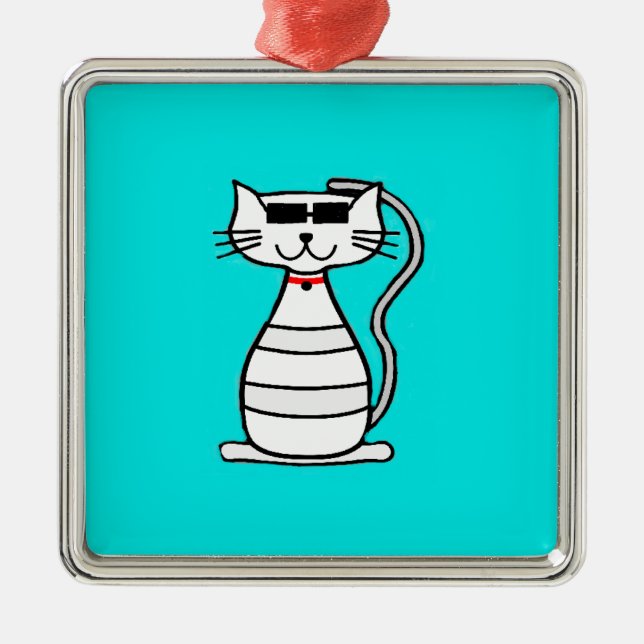 Ornement En Métal Chat cool avec lunettes de soleil (Devant)