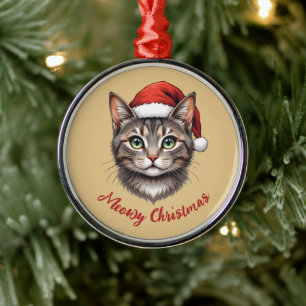Ornement En Métal Chat de Noël mignon personnalisé avec chapeau de P