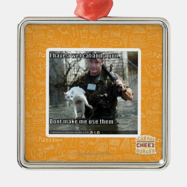 Ornement En Métal Chat et arme à feu humides (Devant)