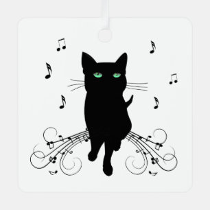 Ornement En Métal Chat noir entouré de notes de musique chuchotantes