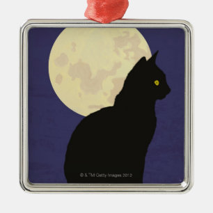 Ornement En Métal Chat noir et la lune