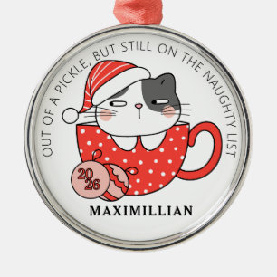 Ornement En Métal Chat portant un chapeau de Père Noël à l'intérieur