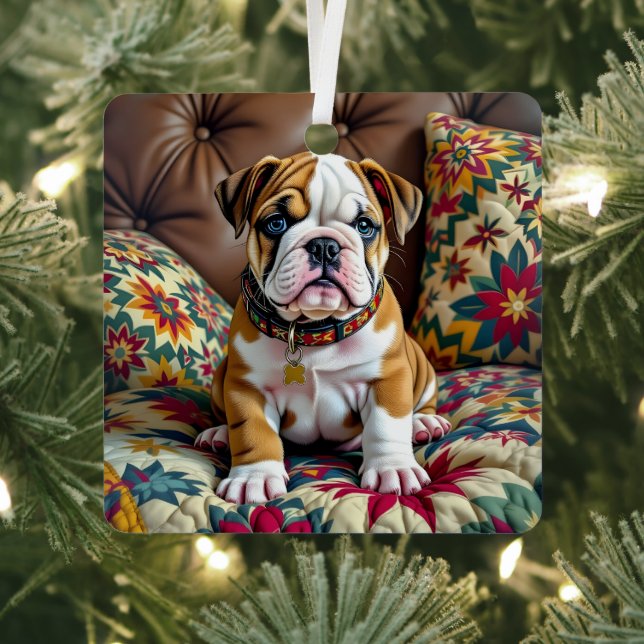 Ornement En Métal Chien chiot Bulldog Noël personnalisé (Insitu)