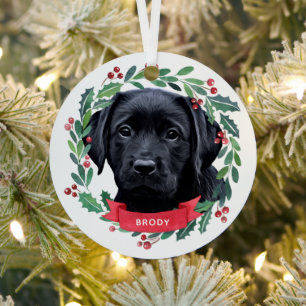 Ornement En Métal Chien Retriever Labrador Noir Noël Aquarelle 