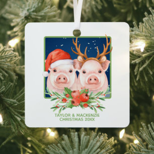 Ornement En Métal Chiens de Noël Cute Père Noël et Reindeer Couple