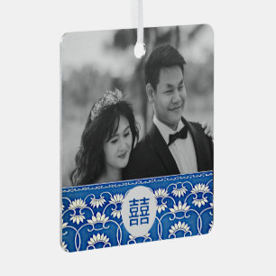 Ornement En Métal Chinoiserie bleu et blanc -mariage