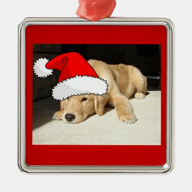 Ornement En Métal Chiot de Noël Golden Retriever (Devant)