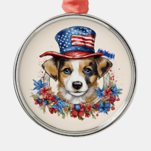 Ornement En Métal Chiots patriotiques 4 juillet Fête de l'Indépendan