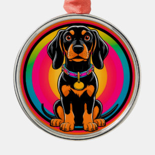 Ornement En Métal Chiots teckel entouré d'un arc-en-ciel vibrant