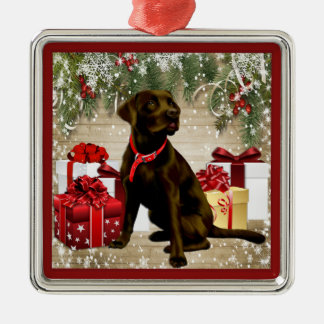 ORNEMENT EN MÉTAL CHOCOLAT LABRADOR DE NOËL