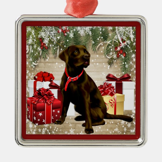 ORNEMENT EN MÉTAL CHOCOLAT LABRADOR DE NOËL (Devant)