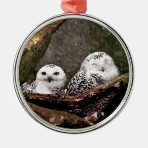 Ornement En Métal Chouette Harfang Couple Art Bois Faune