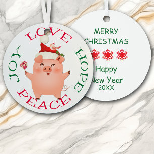 Ornement En Métal Christmas Pig Hope Love Joie Paix