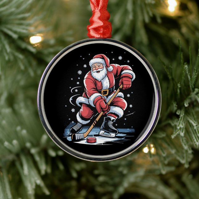 Ornement En Métal Christmas Sports Santa Plays Ice Hockey Xmas  (Arbre)