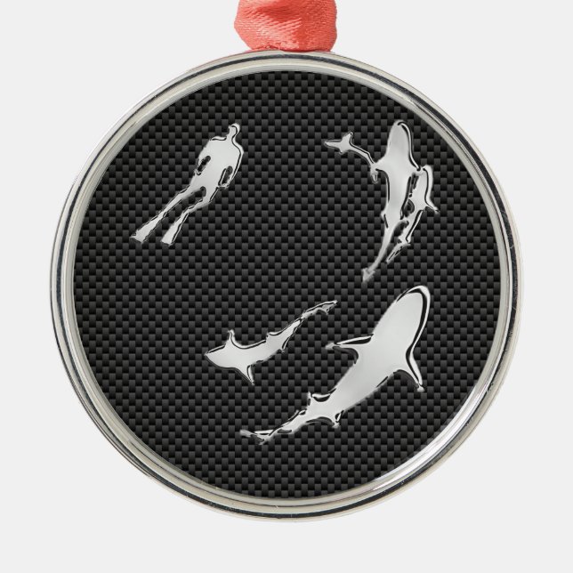 Ornement En Métal Chrome comme Plongeur avec requins sur fibre de ca (Devant)